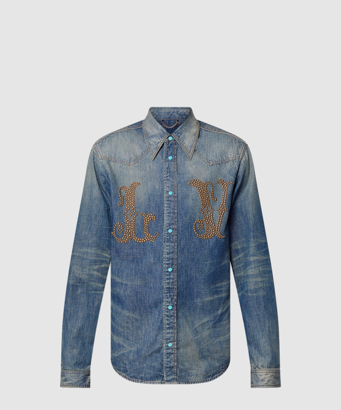 루이비통 피티드 롱 슬리브드 데님 셔츠 1AFXL4