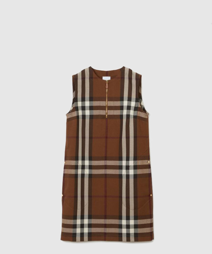 버버리 민소매 체크 울 코튼 자카드 드레스 원피스 80586611