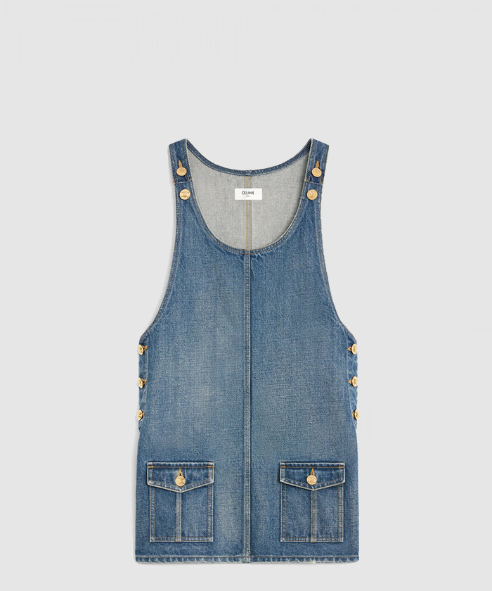 셀린느 덩가리 미니 드레스 유니언 워시 데님 2U1429