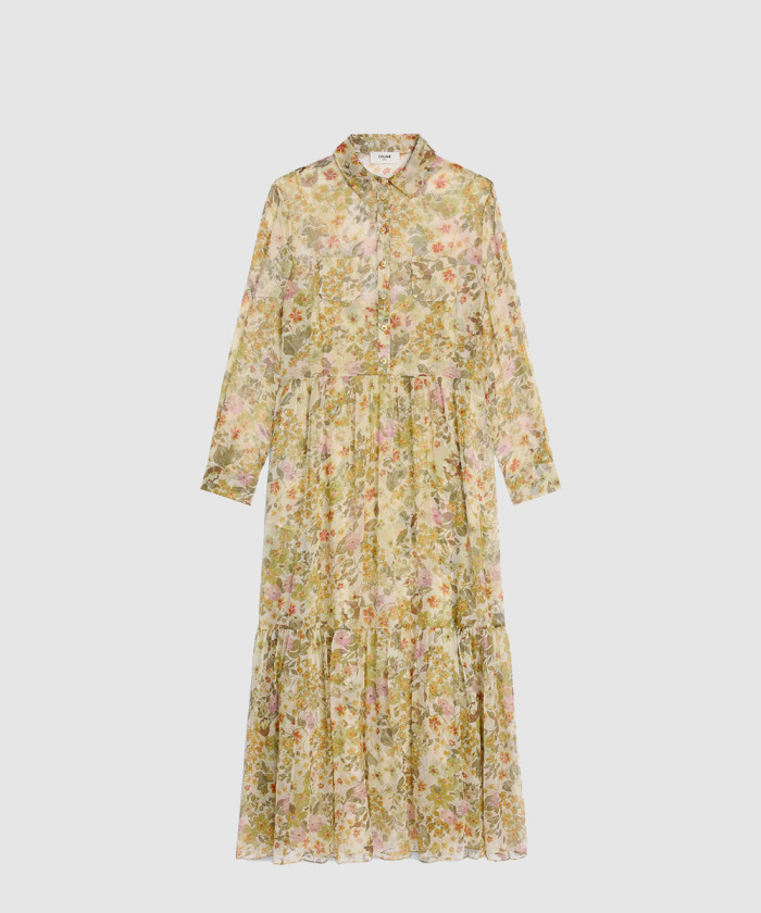 셀린느 롱 셔츠 드레스 실크 크레퐁 RR08P0