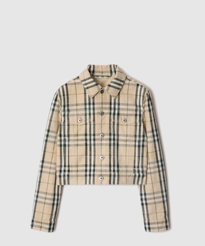 버버리 크롭 체크 데님 재킷 80975421