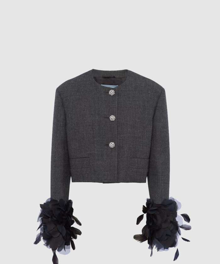 프라다 페더 트리밍 싱글 브레스티드 울 재킷 P521OR