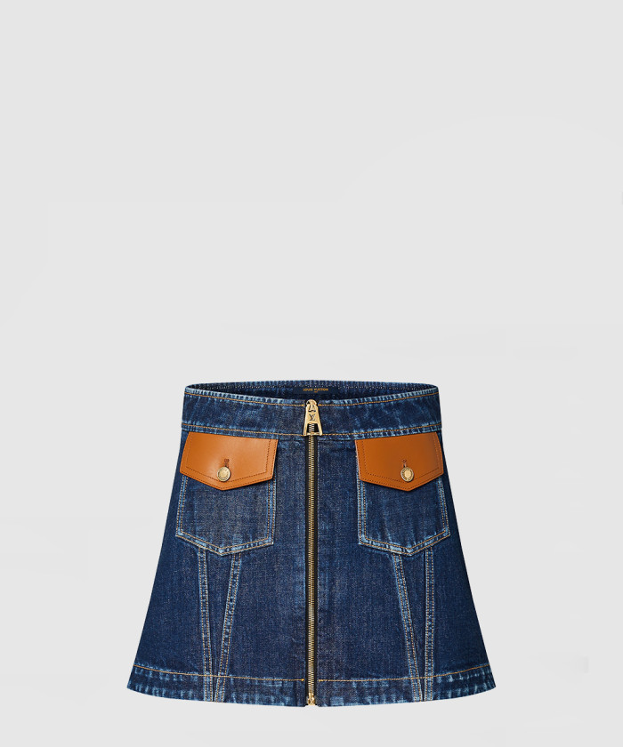 루이비통 레더 액센트 데님 미니 스커트 1AB6MJ