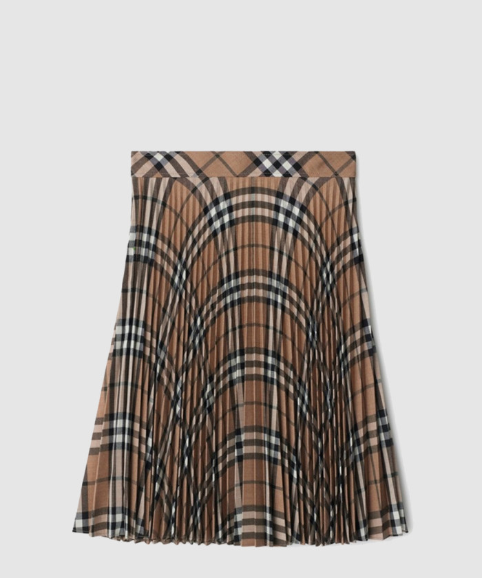 버버리 플리츠 체크 울 블렌드 스커트 80956571