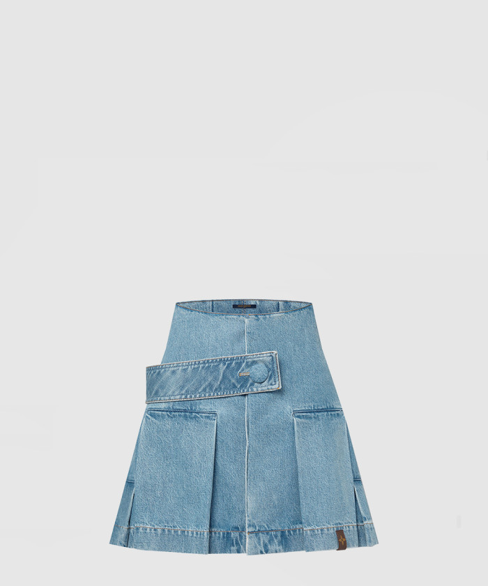 루이비통 데님 버튼 탭 플리츠 스커트 1AFLXO
