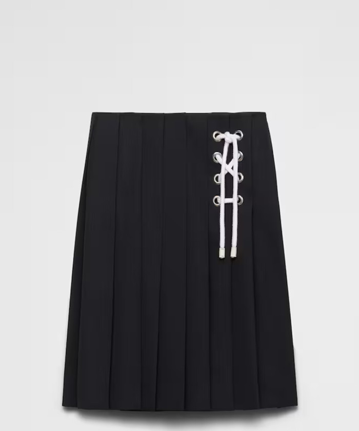 프라다 플리츠 개버딘 미디스커트 P105W