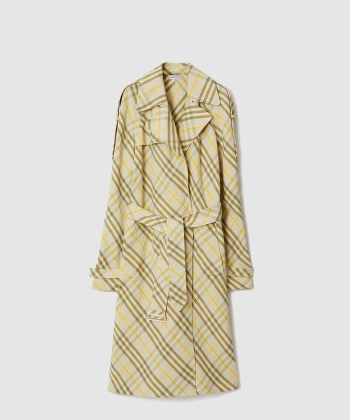 버버리 롱 체크 리넨 트렌치코트 80900561