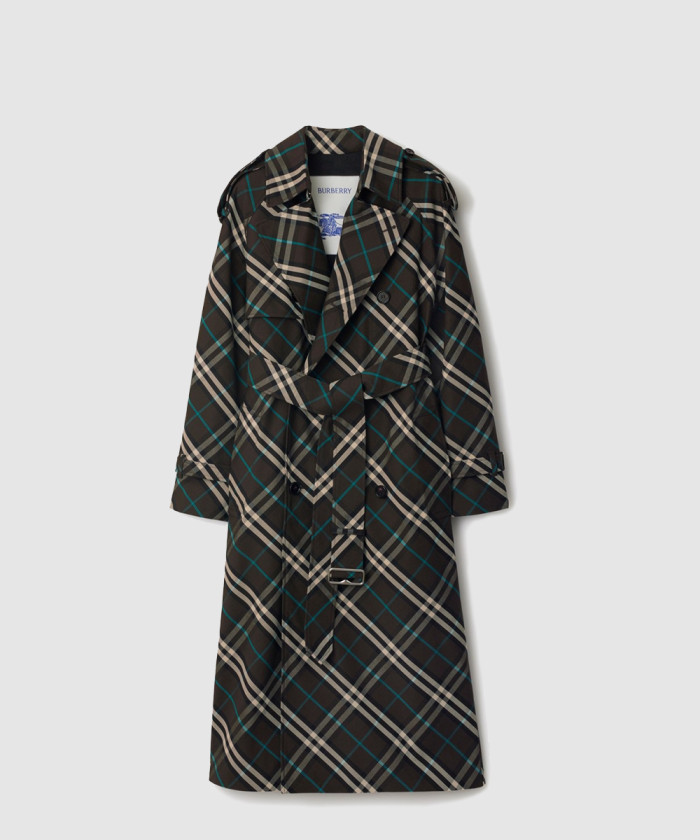 버버리 롱 체크 블렌드 트렌치코트 80986111