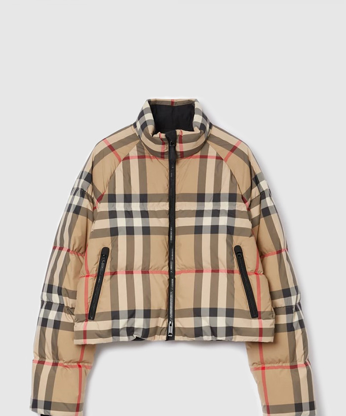 버버리 체크 크롭 푸퍼 하이넥 숏패딩 80590931