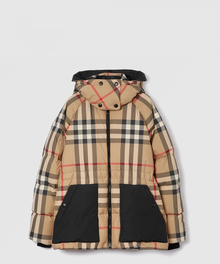 버버리 체크 후드 다운 재킷 80590941