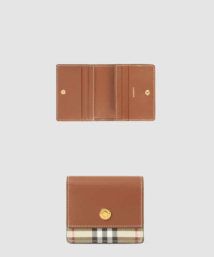 버버리 빈티지 체크 및 가죽 작은 접이식 지갑 80622861