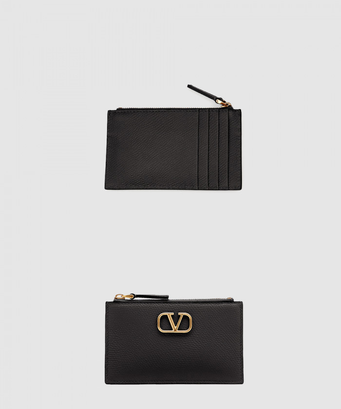발렌티노 브이로고 시그니처 스탐파 알체 카프스킨 지퍼 카드 케이스
