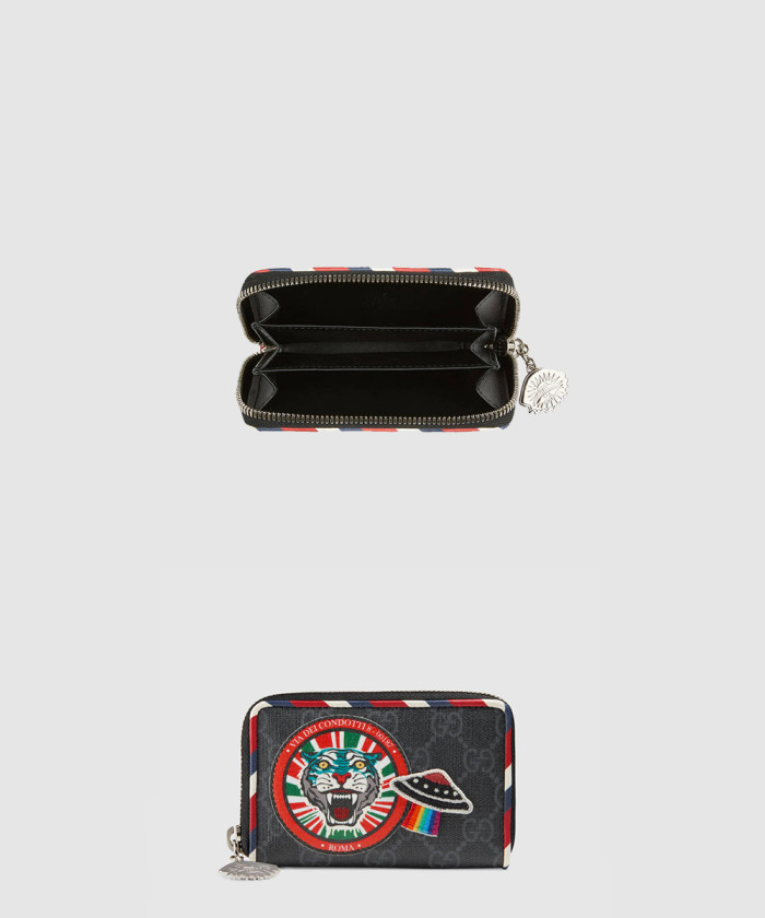 구찌 슈프림 모노그램 자수지퍼 카드지갑 496343