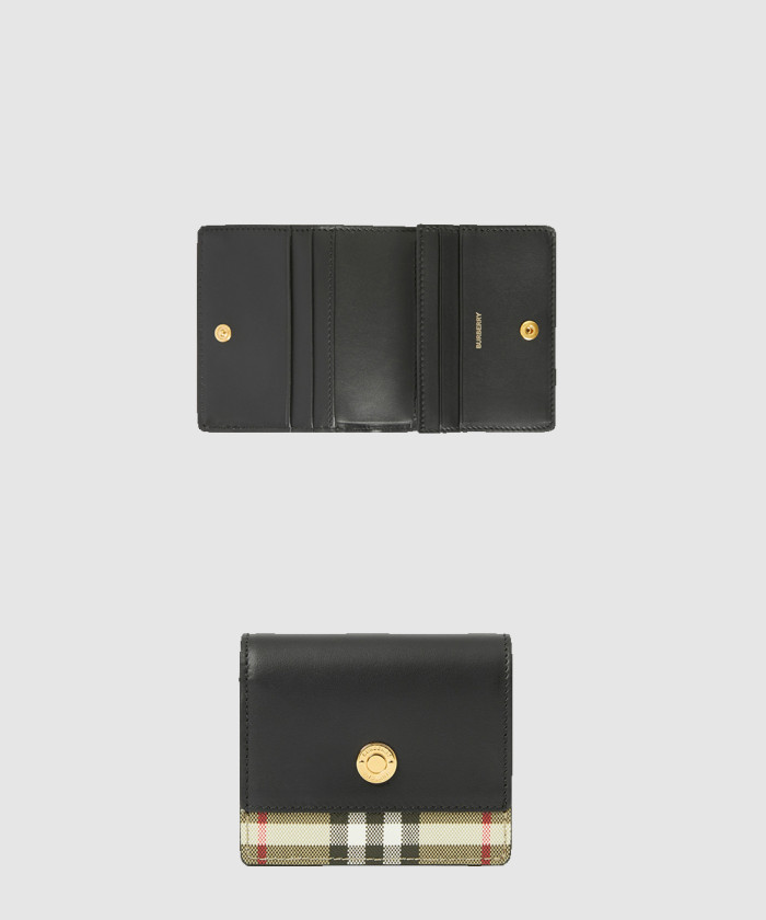 버버리 빈티지 체크 및 가죽 작은 접이식 지갑 80622851