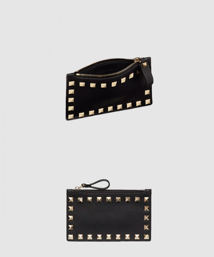 발렌티노 송아지 가죽 락스터드 지퍼 카드 케이스